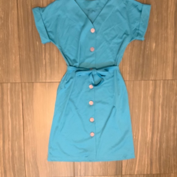 Vintage Sears Turquoise 80s Button Back Dress - Picture 6 of 8